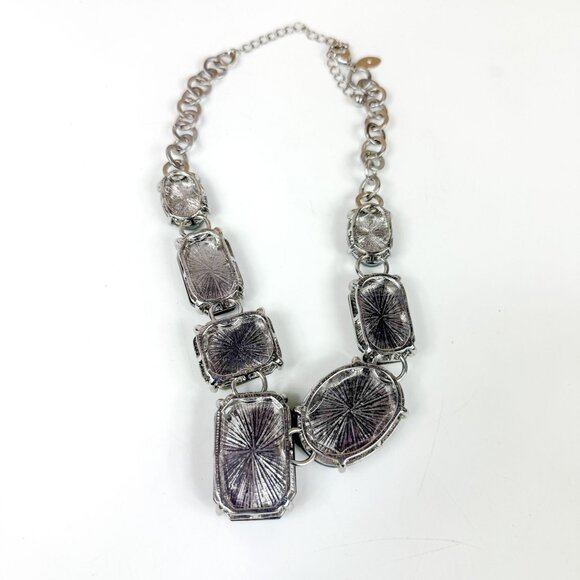 Chicos Silver Tone XL Resin Blue Green Cabochons Statement Necklace & Bracelet - Picture 5 of 6